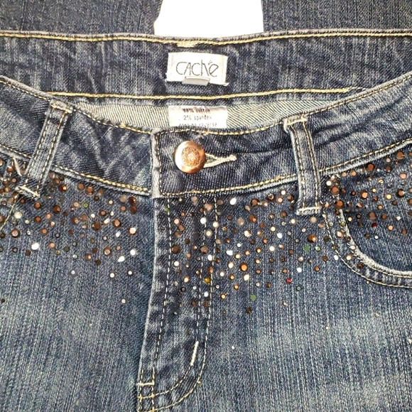 Cache Jeans Mid- Rise Bootcut Rhinestones Size 6 - Picture 3 of 6
